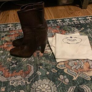 Prada brown pebbled leather boots
